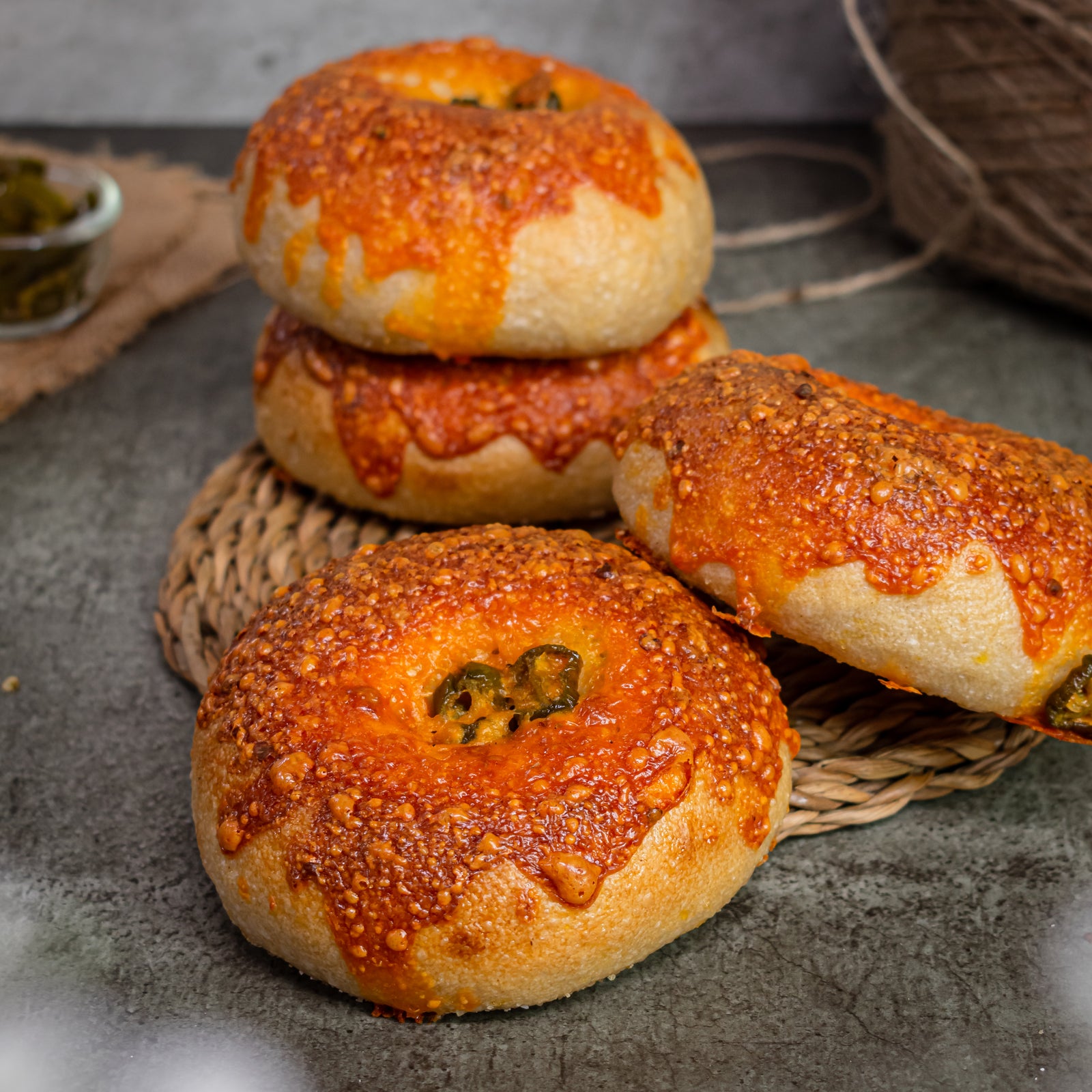Jalapeño cheddar sourdough bagels