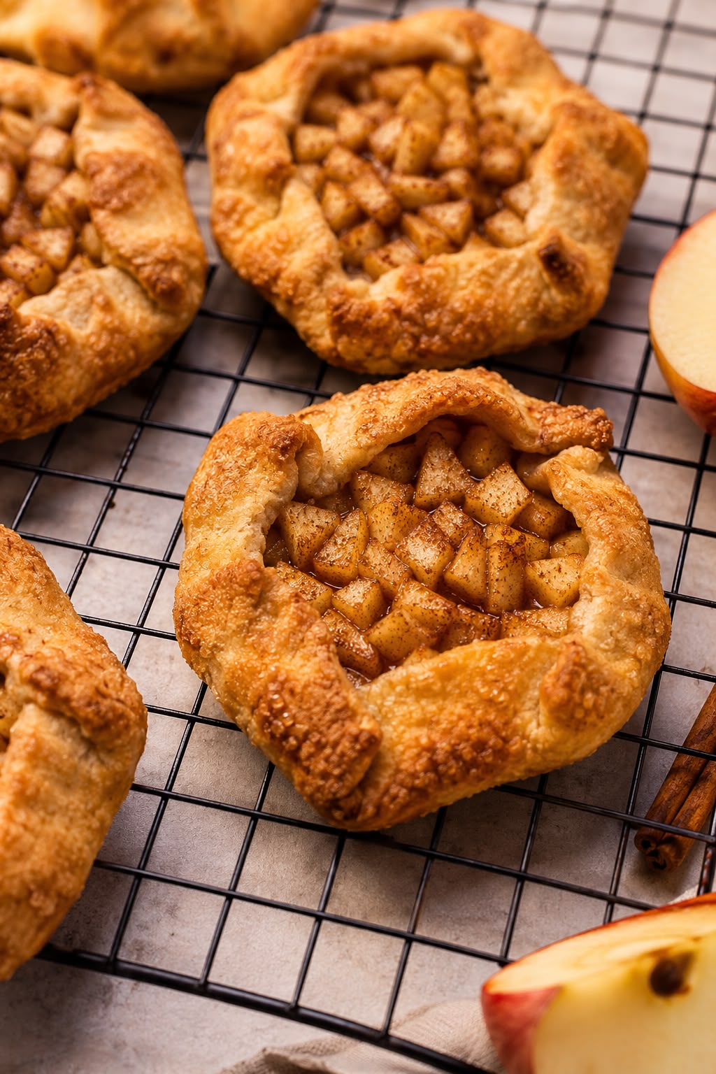 Eggless apple cinnamon sourdough galettes cooling on a wire rack