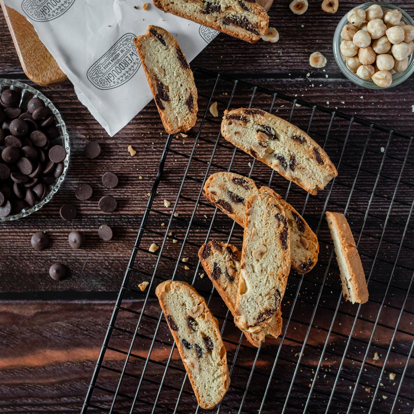 Sourdough dark chocolate & hazelnut biscotti
