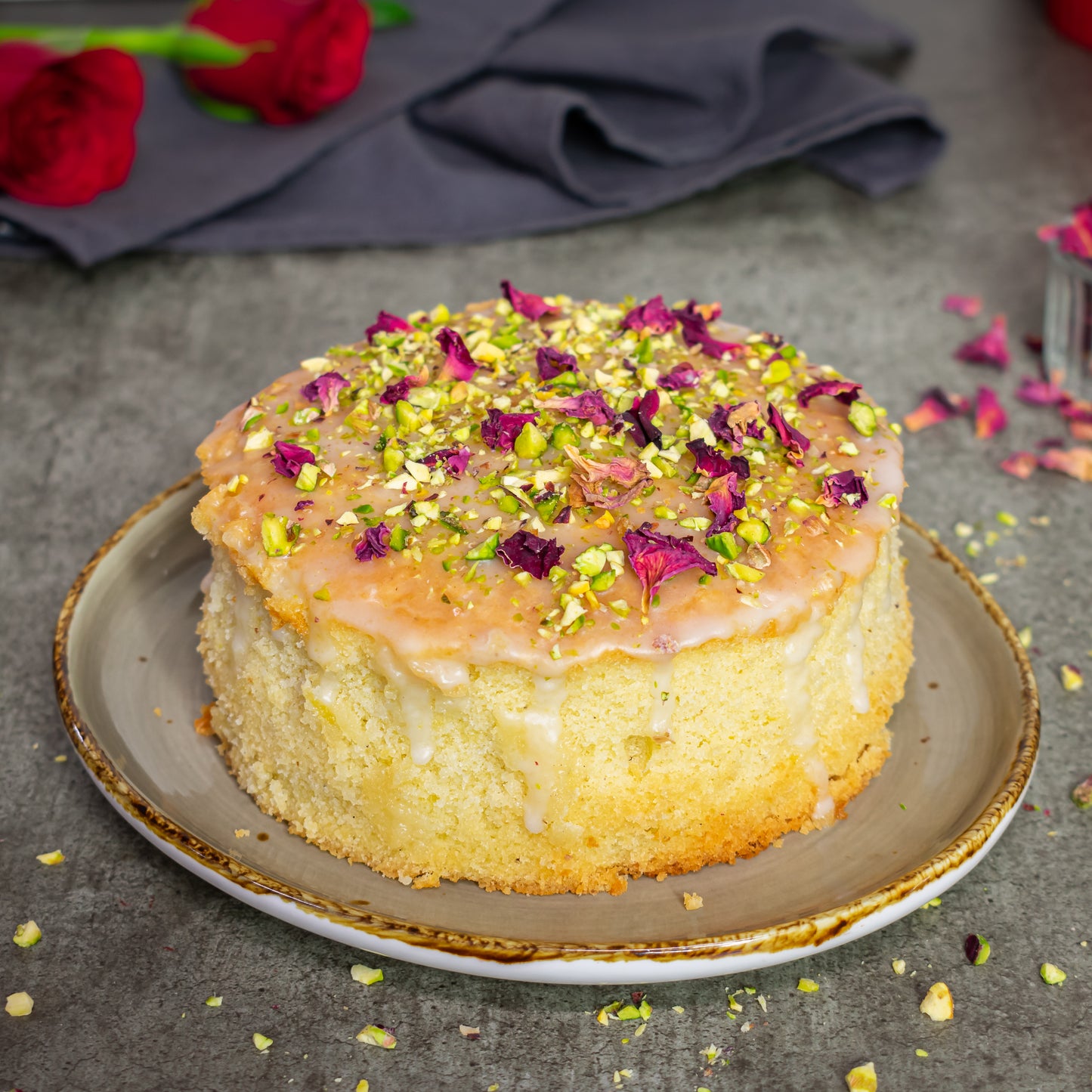 Pistachio & rose cake