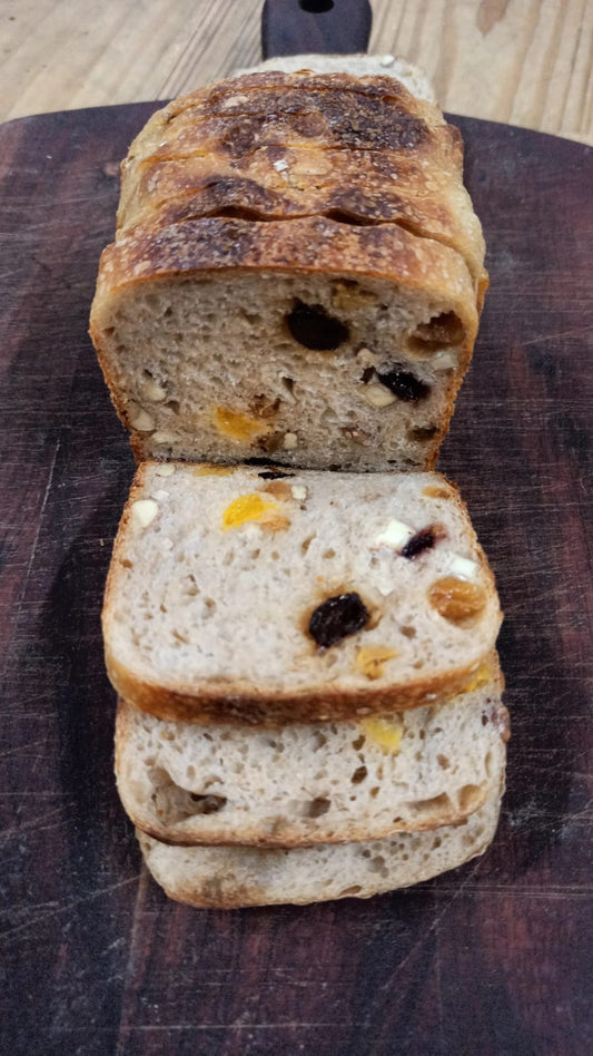 Fruit and nut sourdough sandwich loaf
