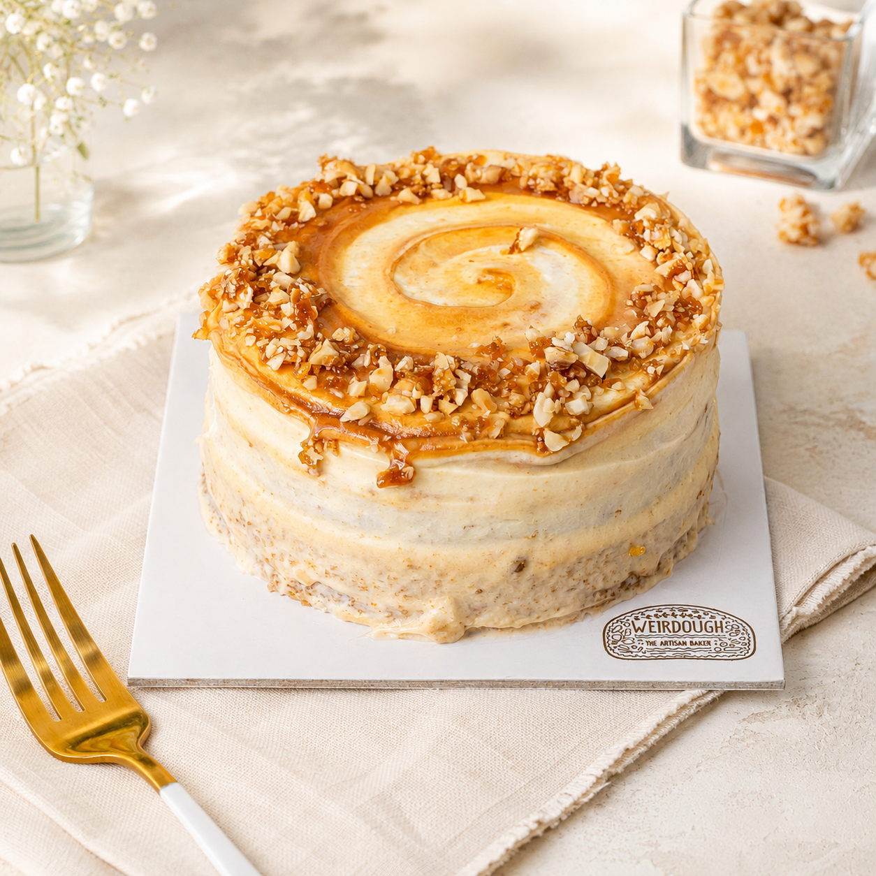 Brown butter caramel and hazelnut cake