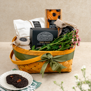 The Little Garden artisanal bakery hamper with fresh flowers