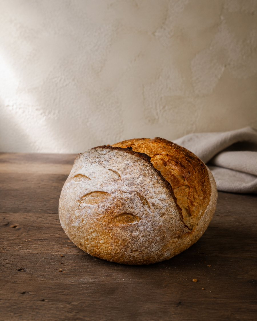 Rustic country sourdough loaf baked by Weirdough