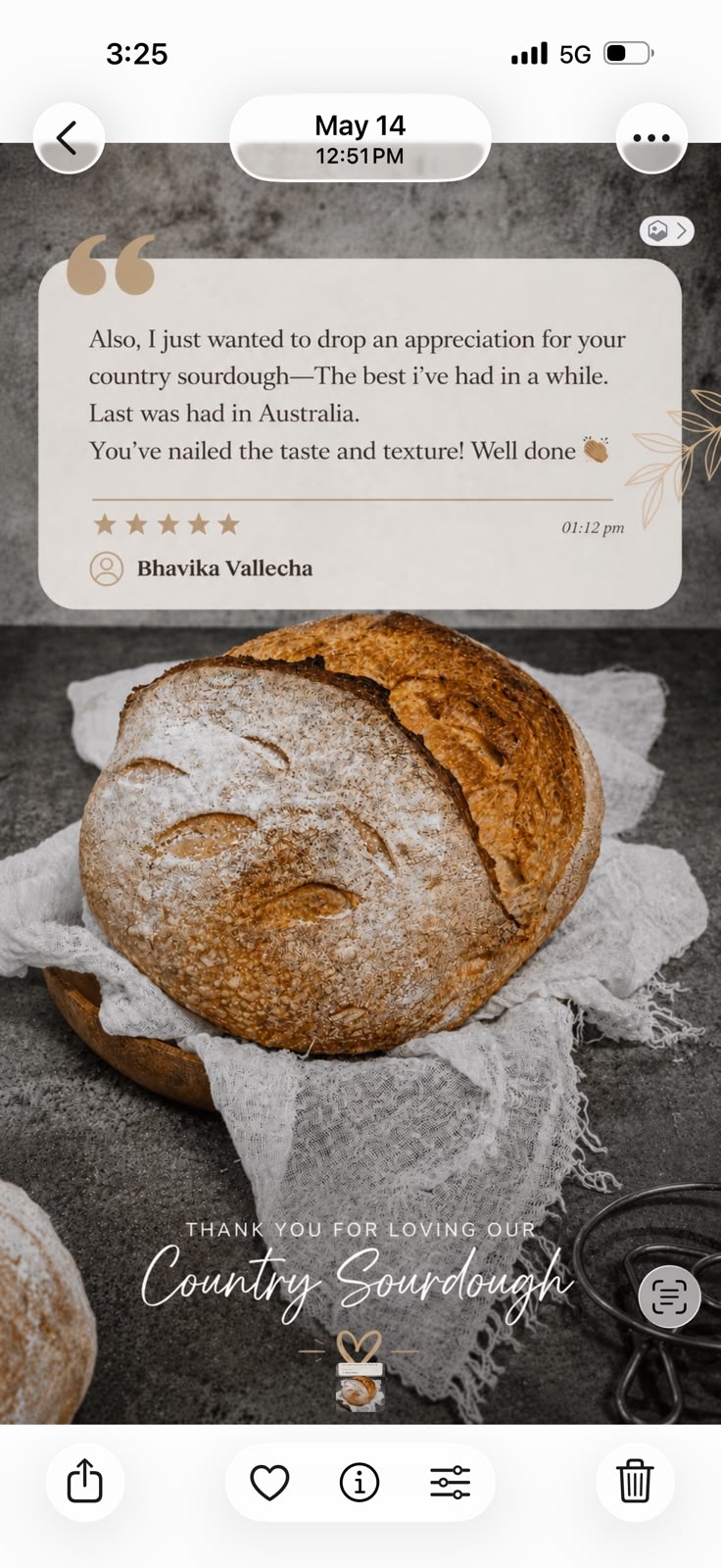 Bhavika Vallecha sharing a Weirdough country sourdough review on Instagram